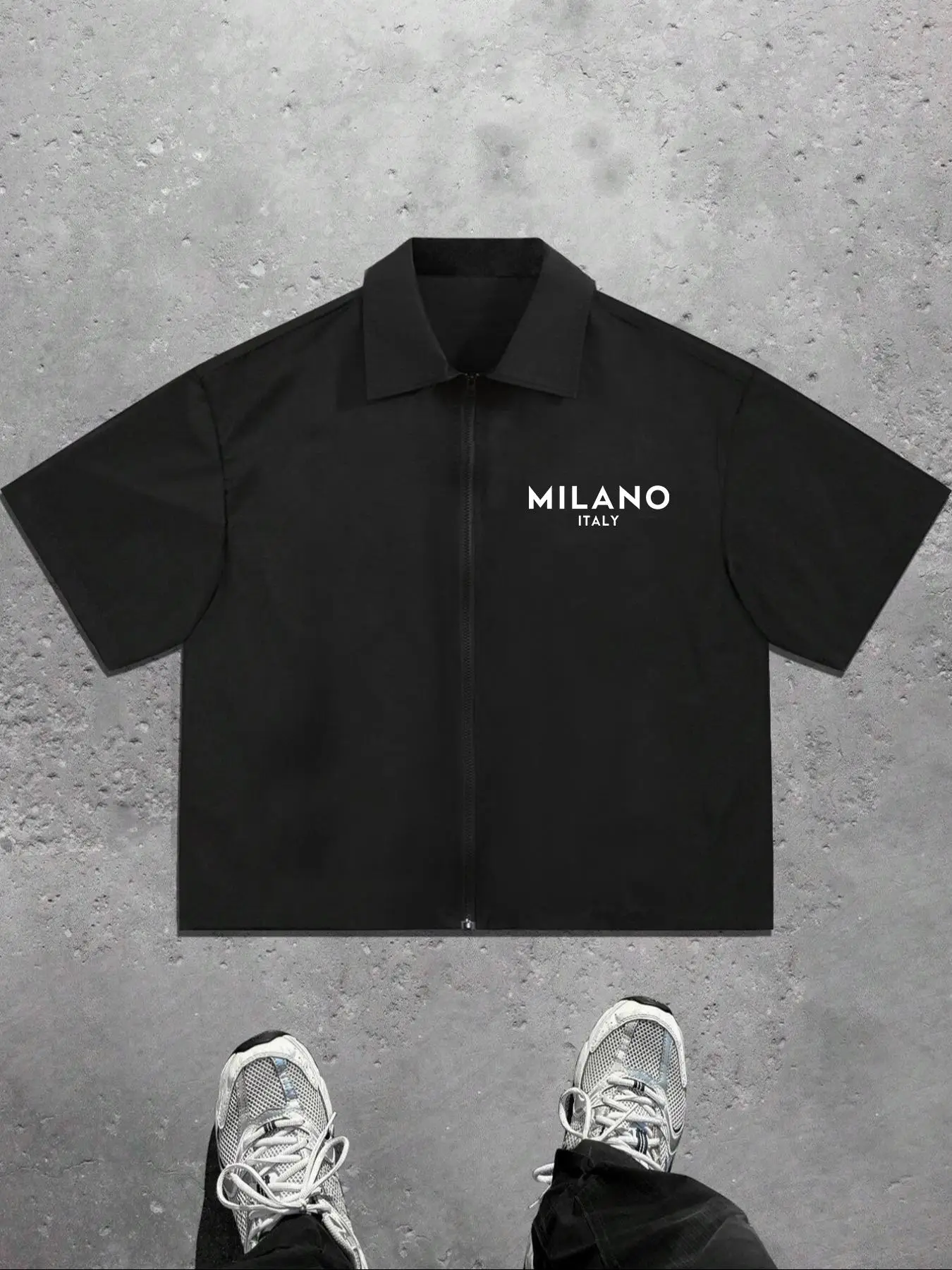 Men's Letter Print Zipper Shirt, Regular Fit Casual Short Sleeve Collared Top for Summer, Fashion Men's Clothes for Daily Wear, Tropical