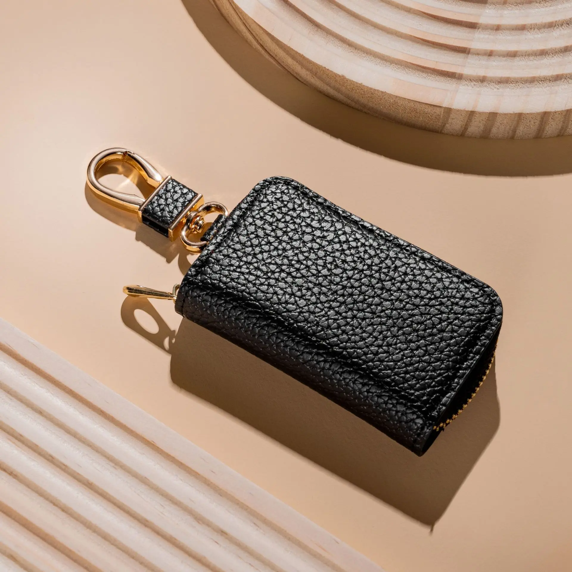 Fashion Lychee Pattern Car Key Case Universal Models Men and Women Key Storage PU Leather Mini Key Case
