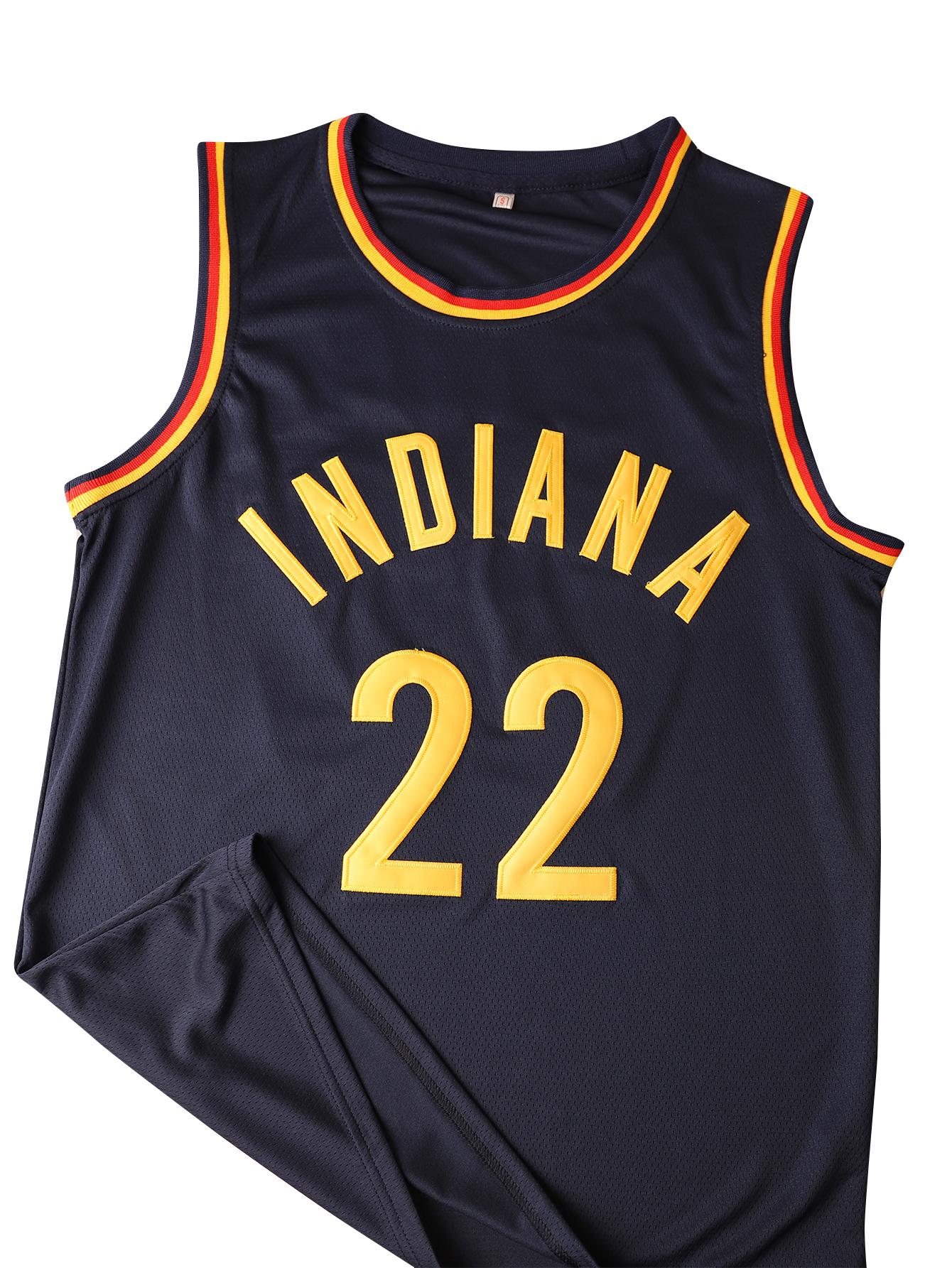 Men/Women's #22 Clark Breathable Mesh Basketball Jersey Crew Neck Red&Yellow Striped Lightweight Sleeveless Top with Embroidered Lettering Indiana Vibes Set