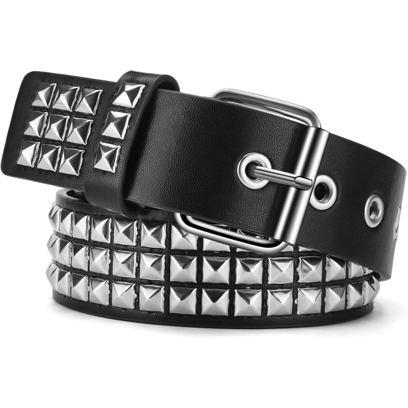 Black Belts for Women Men Studded Belt Y2K Emo Gothic Grunge 80S PU Leather Accessories for Jeans