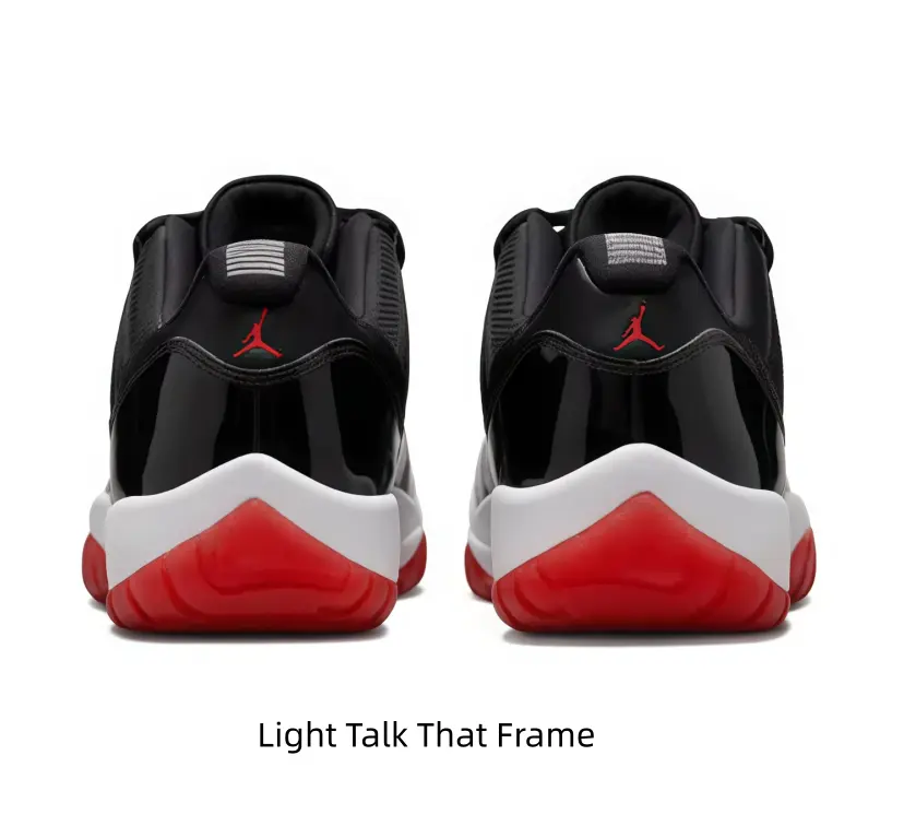 Iconic low black red bred retro sneakers with glossy patent leather! Breathable textile upper keeps feet dry all day. Full-length cushion sole eases walking fatigue, full original shoe box included, unisex sizing.