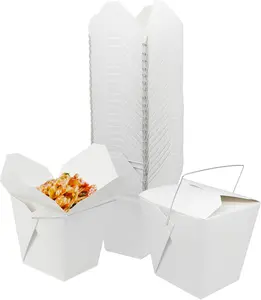 50 Pack 26oz  Take Out Food Boxes with Metal Wire Handle ,Party Favor Boxes Paper Take Out Food Containers For Hot Or Cold Food