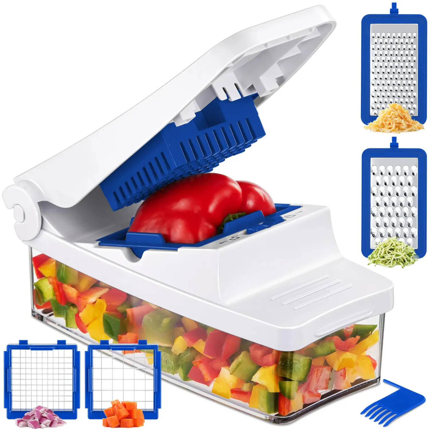 [New Deal] 4 in 1 Vegetable Chopper with Container for Salad, Onion, Potato, Carrot - Kitchen Slicer Dicer Cutter Grater Utensils