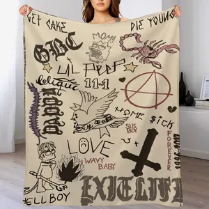 Emo Rap Tattoo Collage Blanket, Goth Grunge Aesthetic Throw, Alternative Culture Fan Gift for Teens, Soft Flannel Punk Style Cozy Blanket