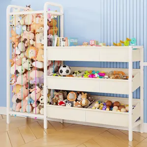 3-Tier Toy Storage Organizer with 8 Bins & Wooden Shelves – White Storage Cabinet for Bedroom & Playroom