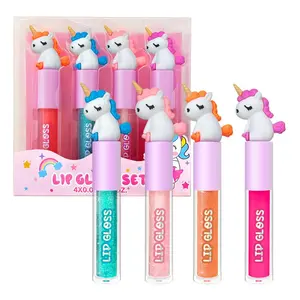 Unicorn Lip Gloss Set for Girls (4 Pack) - Non-Toxic Glossy Lip Sticks with Magic Toppers - Perfect Princess Birthday Gift & Party Favor