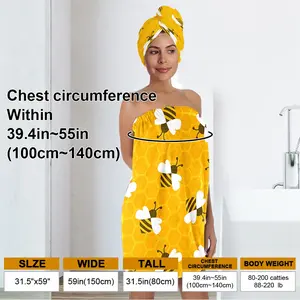 Bee Theme Hair Towel and Bathrobe Set, Soft Quick-Dry Microfiber Hair Towel and Robe, Perfect for Women, Spa and Pool, Travel Essential Gift, Microfiber Towels