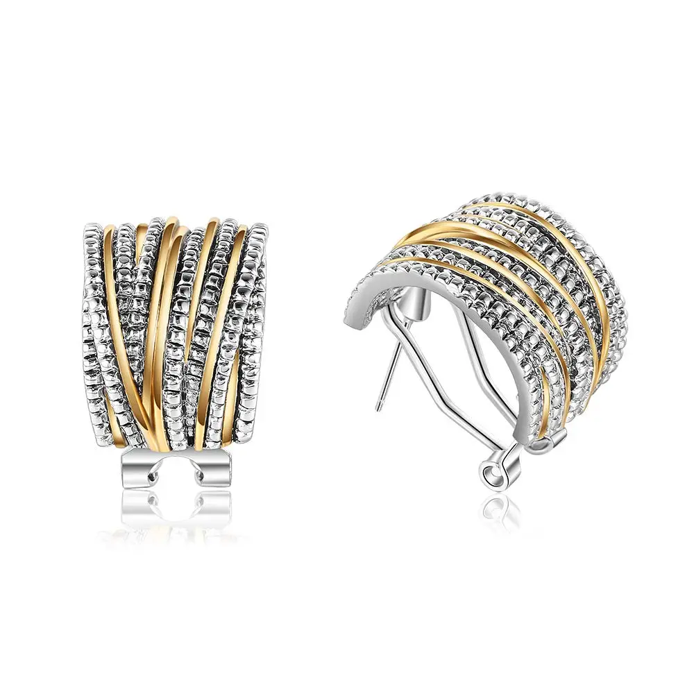 Mytys Two Tone Earrings for Women Crossover Half Hoop Statement Earring Stylish Unique Design Stud Earrings Jewelry Elegant