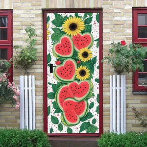 2pcs   Summer Freshness Heart-shaped Watermelon Sunflower Wall Stickers Living Room Bedroom Kids Room Decorative Stickers Self-adhesive Removable Cartoon Plant Flower Decals Home Wall Art Decor Supplie