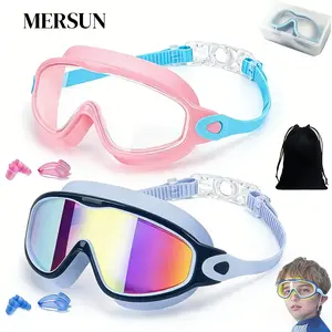 MERSUN 2 Pack Kids Swim Goggles for 3-15 UV Protection Anti-Fog Pool Water Swimming Goggles For Boys Girls Youth Toddler，Anti-fog for Toddler Girls Boys 3-15 Adjustable Waterproof mask high definition swim glass  anti-fog swimming goggles Nose Clips