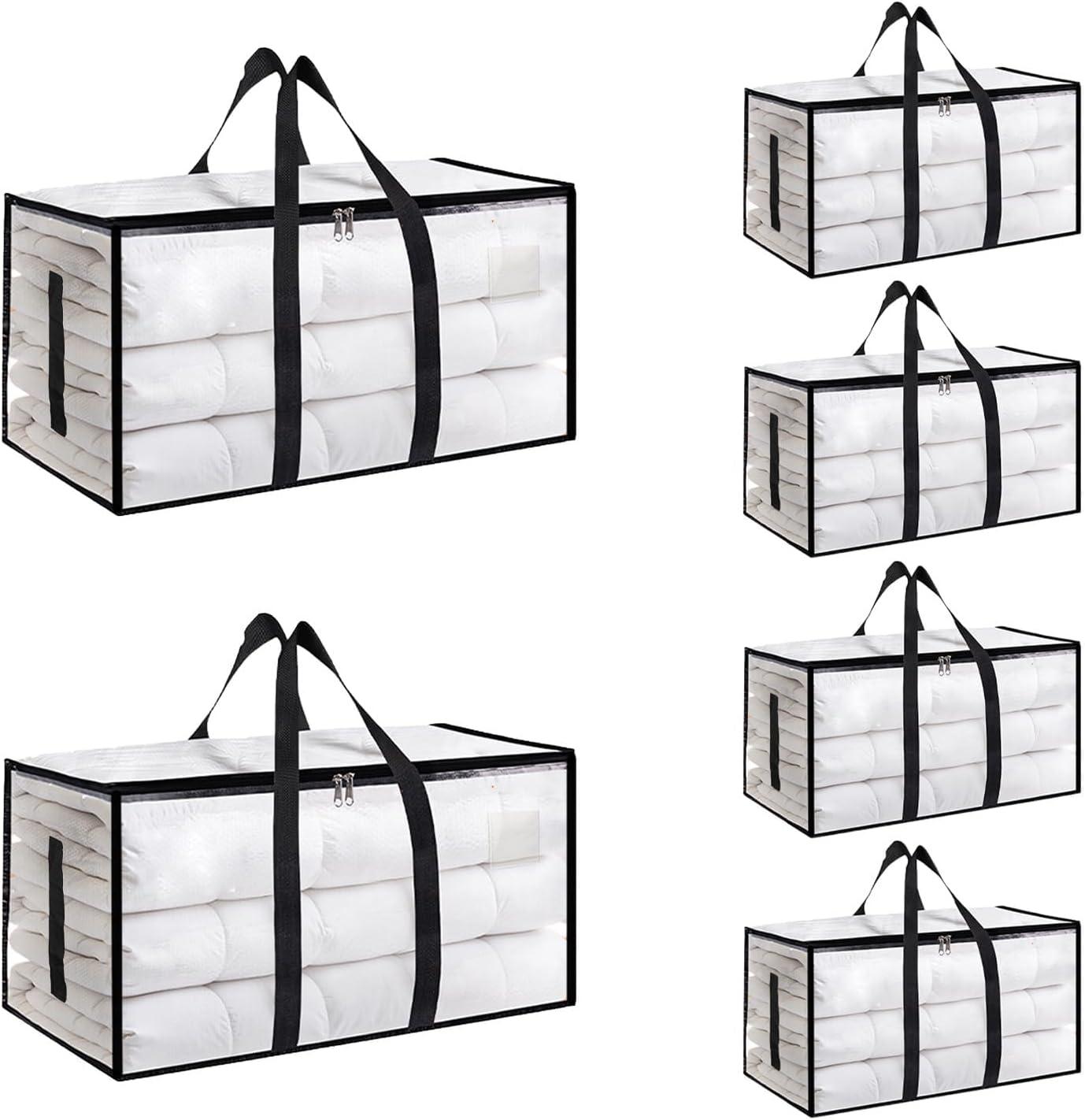 2/4/6 Packs Extra Large Heavy Duty Moving Bags — Waterproof Storage Totes with Zippers & Handles, Foldable for College Dorm and Home Storage (Clear)