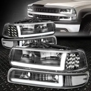 [LED DRL] For 99-02 Chevy Silverado 1500 2500 HD Headlight+Bumper Lamps Black