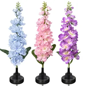 GIGALUMI Solar Lights Outdoor for Garden Decor, 3 Pack Solar Flower Lights Waterproof, 2 Lighting Modes Delphinium for Pathway,Yard, Patio Decoration, Gardening Gifts for Women (Multi-Colored)