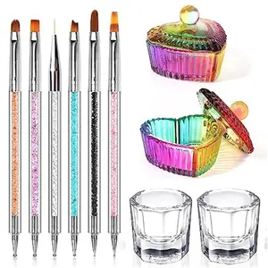 Nail Art Brushes, 6 Acrylic Nail Brushes Dappen Dish Set - Dappen Dish for Acrylic Nails, Monomer Dish Nail Glass Cup Nail Art Manicure Tools (10 Piece Set)