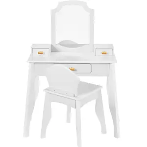 Best Choice Kids Wooden Pretend Play Vanity and Chair Set w/ Mirror – Little Girls Makeup Table with 3 Drawers