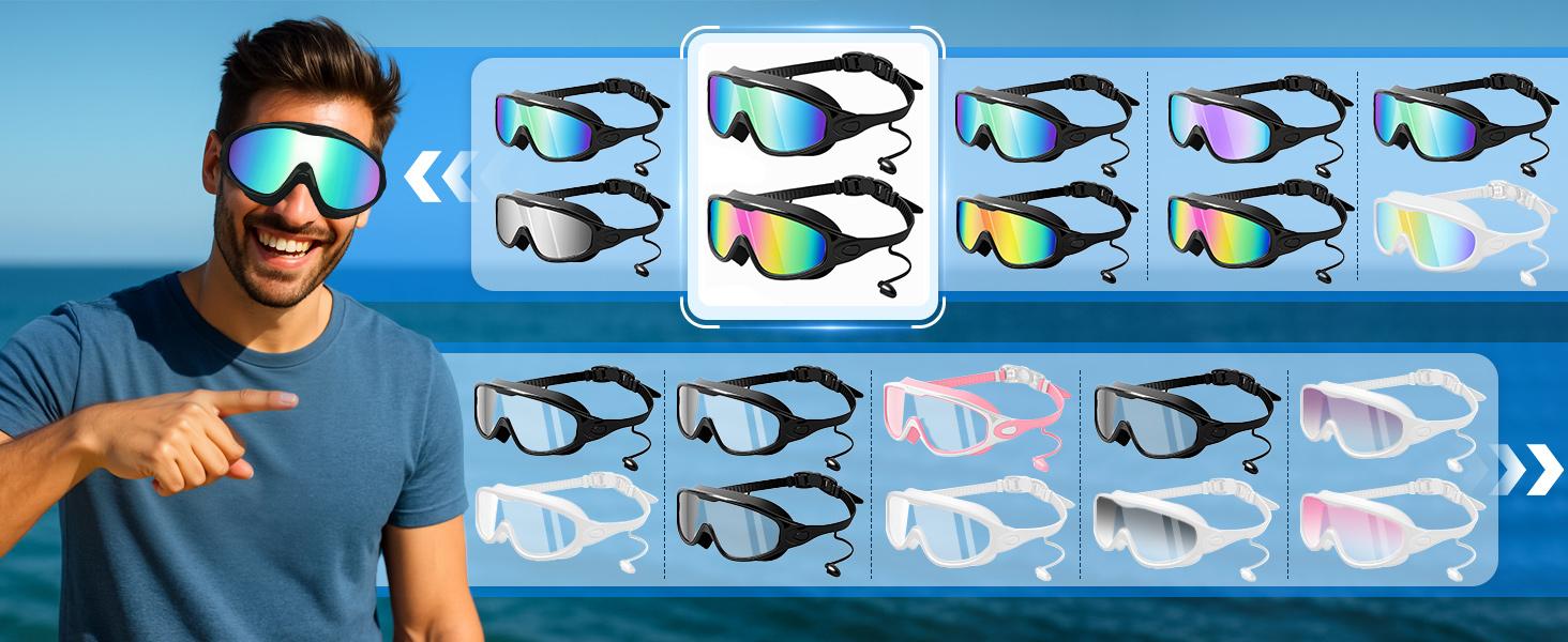 Swim Goggles 2 Pack, Wide View Anti Fog&UV Swimming Goggles for Audlt, No Leak Pool Beach Essentials for Men Women