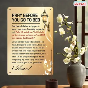 1pc Aluminum Sign, Pray Before Bed; Amen Bible Pattern, 8x12in Wall Art Plaque, Religious Inspirational Plaque for Home, Gym, Quiet bar, Living Room, Durable and Versatile Wall Decorative Idea Gift Aluminum Plate Painting