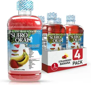 Suero Oral -Electrolyte Solution - Strawberry Banana- 4 Pack - Electrolytes Drink, Hydration Booster & Rehydration Drink for Kids & Adults, Hydrates, Replenishes, Energizes, Strawberry Flavor, 1 Liter