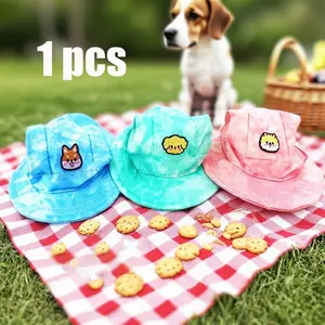 Pet Sun Hat for Dogs & Cats, Anti-Choking Adjustable Fisherman Cap, Cute Patch Decoration, Suitable for Small Medium Pets