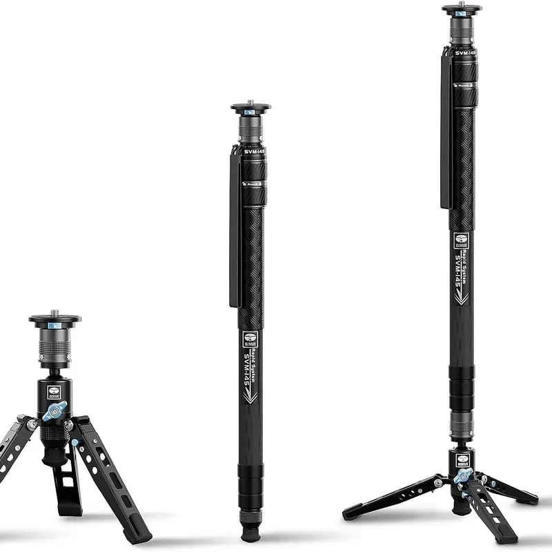 SIRUI SVM-145 Rapid Monopod with Feet, 57” Professional Carbon Fiber Camera Monopod, One-Step Rapid Height Adjustment, Lightweight Travel for DSLR Camera, Modular 3 in 1, Max Load 22lbs