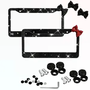 2 Pack Bling License Plate Frame，Handcrafted Bling Rhinestone Premium Stainless Steel License Plate Frame，14 Facets Clear Color Rhinestone Crystal Car Accessories Truck Automotive Vehicle