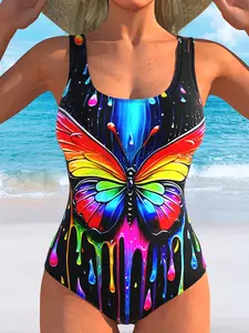 New stylish and unique design butterfly print one-piece swimsuit for women
