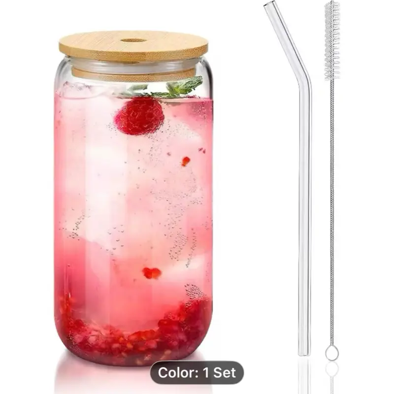 Customizable Glass Tumbler with Straw and Bamboo Lid - 1pk Drinkware Set for Personalized Beverage Enjoyment - Bottle