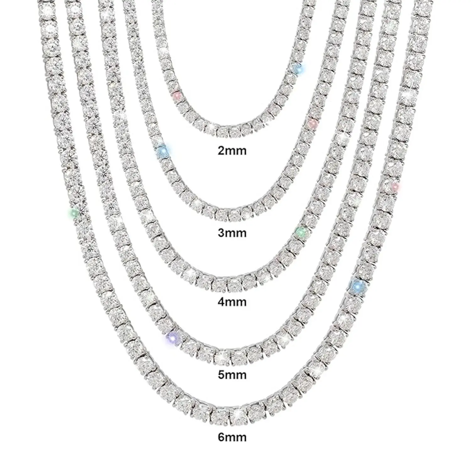Full Moissanite Synthetic Tennis Necklace 18K Gold Plated 2-6MM 16-24 Inch VVS1 Clarity Black Friday 2025 Gift Men & Women, Perfect Hip Hop, Rappers, PartyGirlfriend Boyfriend Birthday Engagement Hiphop Wedding Environmental