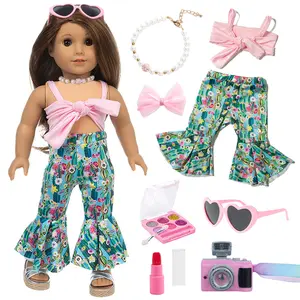 DEARBEI (Excluding Dolls) Suitable for 16-18 inch simulation reborn doll clothing set of 7 pieces, including clothes, necklace, hair clip, lipstick, cosmetics, toy camera, glasses, combination set, children's toys, Christmas gift, Valentine's Day gift