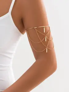 Women's Chain Decor Metal Arm Cuff, Fashion Accessories For Party, Open Armband Summer Beach Party Arm Jewelry For Women And Girls