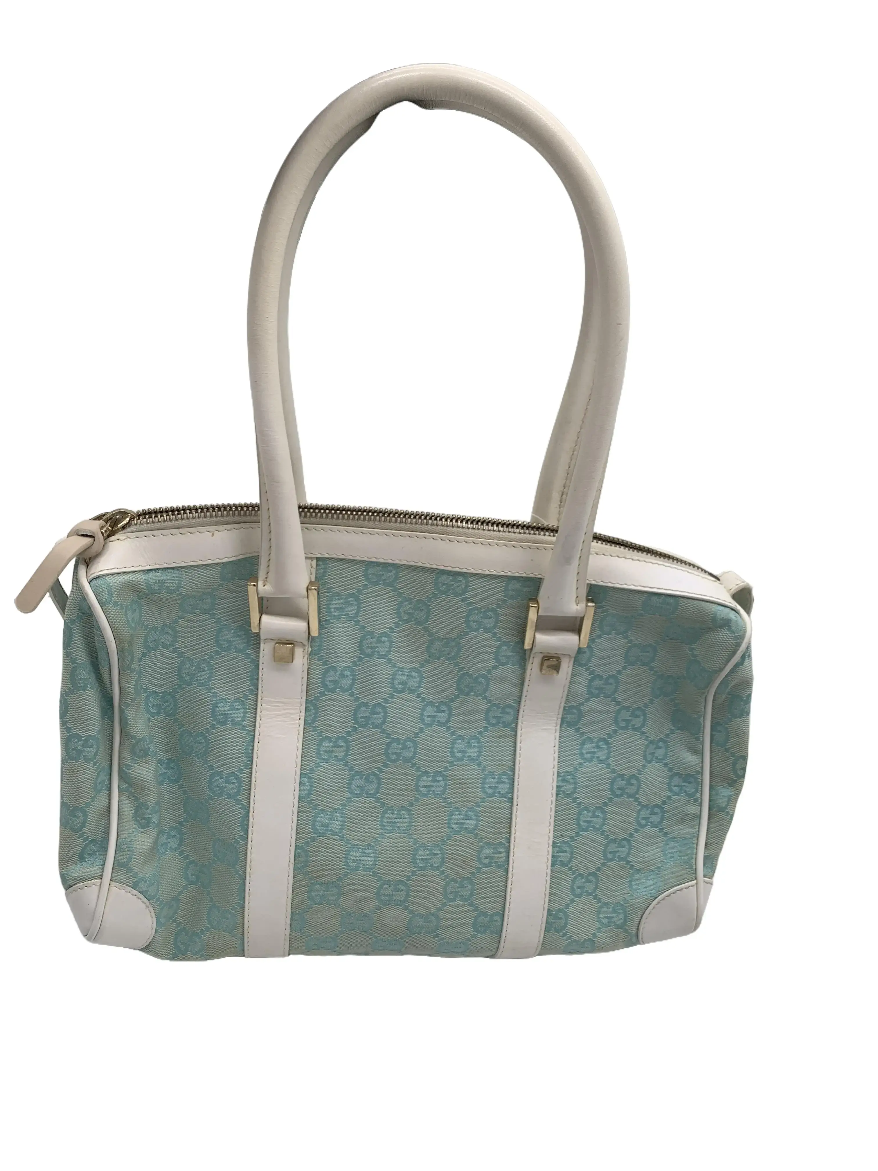 Pre-owned GUCCI Light‑Blue GG Monogram Boston Handbag/WJ08104006/4006