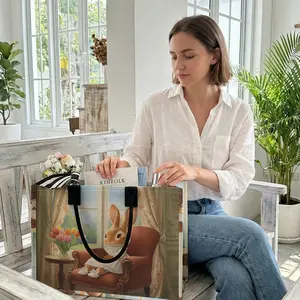 A large capacity storage bag with a rabbit pattern for reading, Multifunctional storage bag, sturdy handles, space-saving and multi-purpose, Travel Organizer Bag, suitable for school, business trips, shopping, Easter celebrations