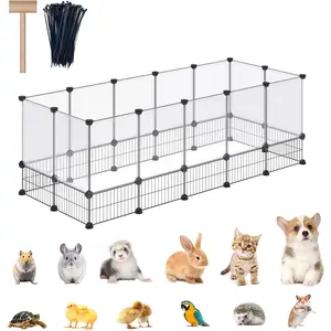 Playpen, Guinea Pig Cages, Hamster Cages, Iron Net Bottom Design for Small , Bunny, Ferret, Hedgehog, DIY, Expanded, Portable, Exercise Fence, 61.4 x 25.4 x 22.3 Inches