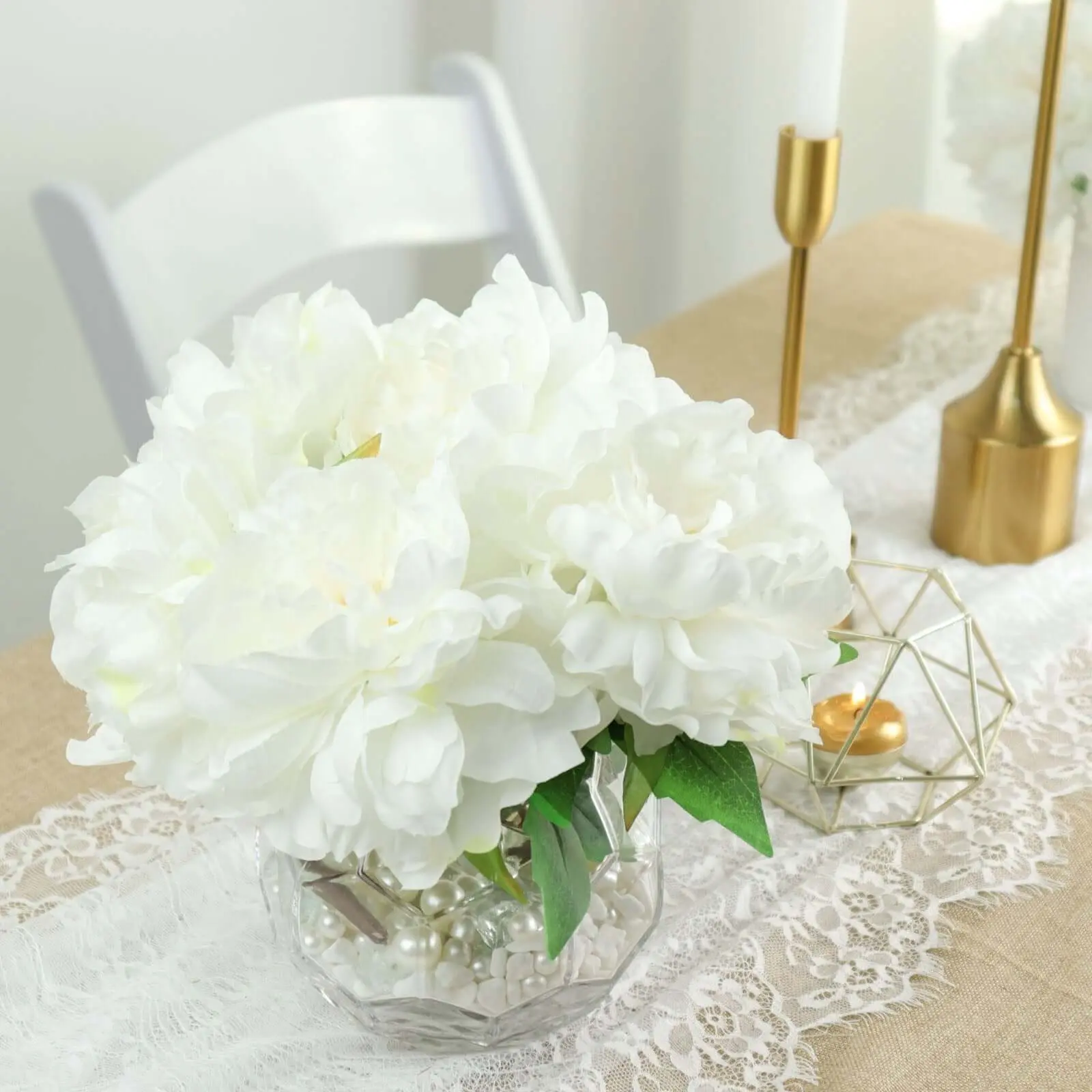 2-Pack 17" White Real-Touch Artificial Silk Peony Bouquets, Decorative Flowers for Home Decor, Room Decor
