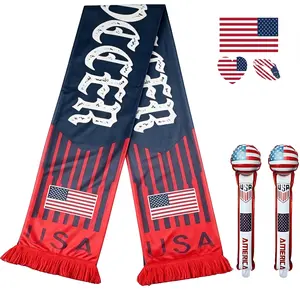 Budget Patriotic Soccer Game Day Festive Bundle - Double-Sided Scarf, Thunder Sticks, HD Temporary Tattoos