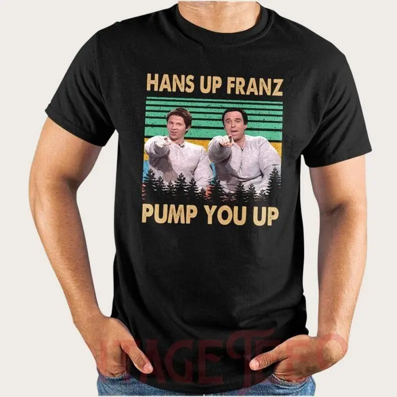 Hans & Franz Pump You Up Vintage T-Shirt – Throwback tee inspired by the iconic SNL duo, perfect for gym lovers, comedy fans, and 90s nostalgia buffs