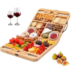 Cheese Board - Foldable Bread Cutting Board for Fruits Cheese Cooked Foods Snacks Portable Snack Platter Butter Board with Compartments and Utensils for Any Occasion