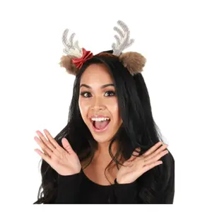 Reindeer Headband - Glitter Antlers & Bow - Christmas - Costume Accessory
