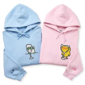 Custom Embroidered Frog and Duck Drinking Matching Hoodies for Couples – Cute Duck Design for Couple, Valentine Gift