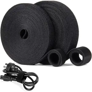 Fastening  Management Roll,  Multi-Purpose Cords Management, Double Sided Hook and Loop  Ties Roll,Cut to Length Straps, Black Heavy Duty Wire Management