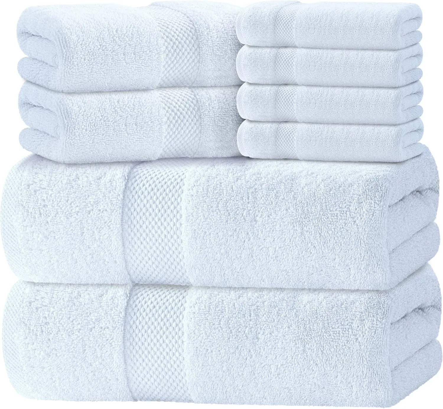 Luxury 100% Turkish Cotton White 8-Piece Bath Linen Set - 700 GSM, Highly Absorbent, Lint-Resistant, Smooth; Includes 2 Bath, 2 Hand Linens, 4 Washcloths for Bathroom