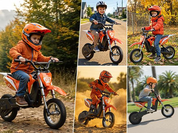 MileRocket1 Kids Electric Bike, 36V 300W Motor, 3-Speed Modes Up to 15.5MPH, 9.32 Mile Range, Dual Suspension,12 * 2.75" Tires, for Height 3.8-4.7ft
