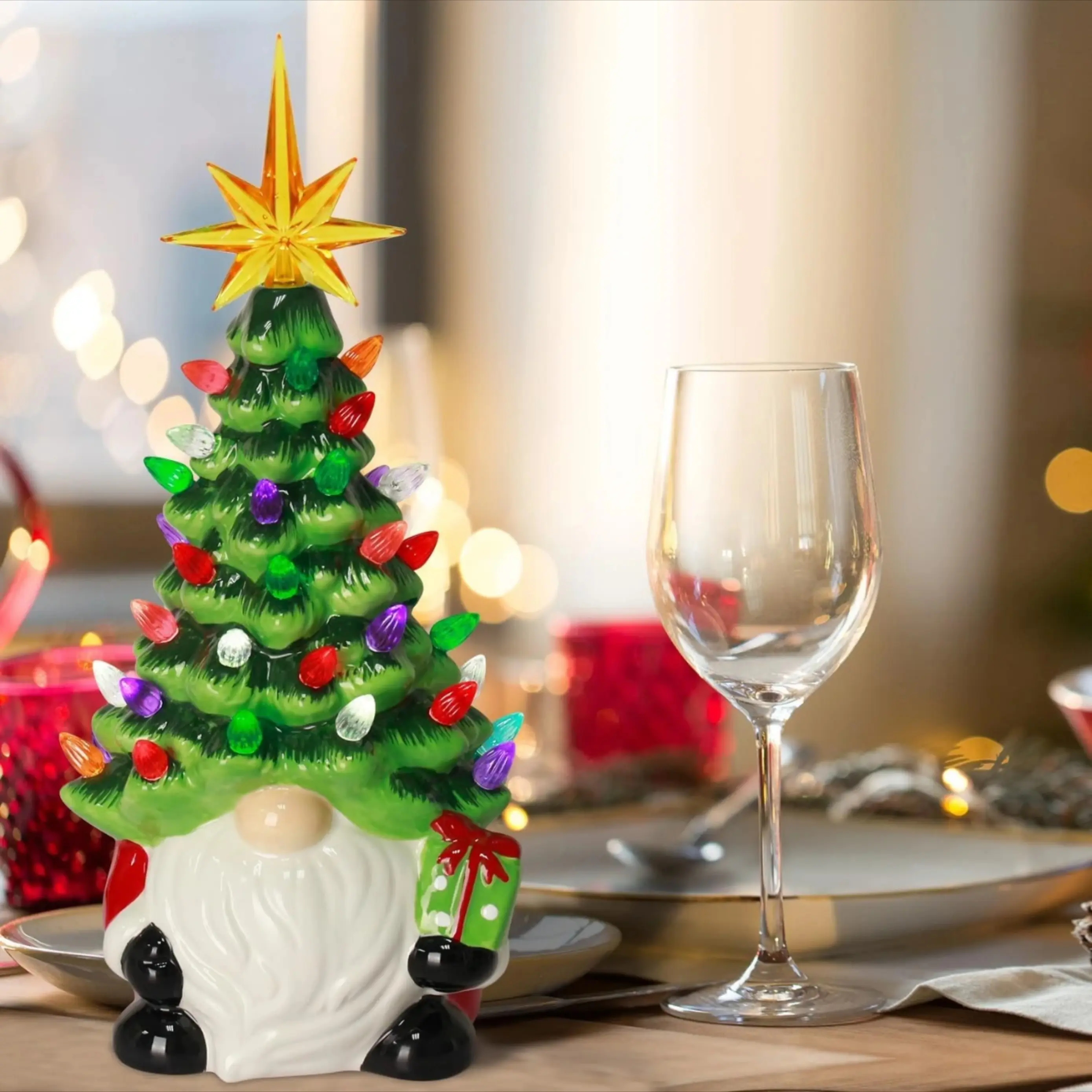 1pc Santa Claus Design Christmas Tree Decoration,Battery Powered Luminous Resin Ornament, Home Decor Supplies for Living RoomBedroom Dining Room