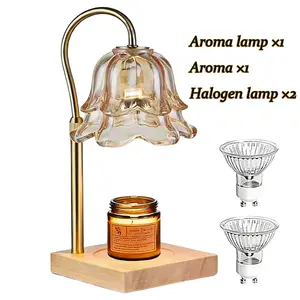 Safe Flameless Candle Warmer Lamp – Gold Floral Design with Timer & Height Adjustable Base for Continuous Scent & Home Decoration