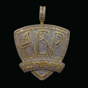 ABP Empire Pendant - Gold Color with Rhinestones, Shield Design, and "ABP" Lettering, Ideal for Jewelry Enthusiasts