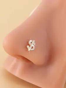 Women's Rhinestone Dollar Sign Nose Stud, Cubic Zirconia Nose Hoop, Vintage Minimalist Body Piercing Jewelry for Daily Wear