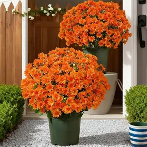 Funsdecor Mums, Artificial Sunset Mums, Artificial Sunset MumsPlanters for Outdoor & Indoor Garden Home Decoration Flowers (5PCS Orange)