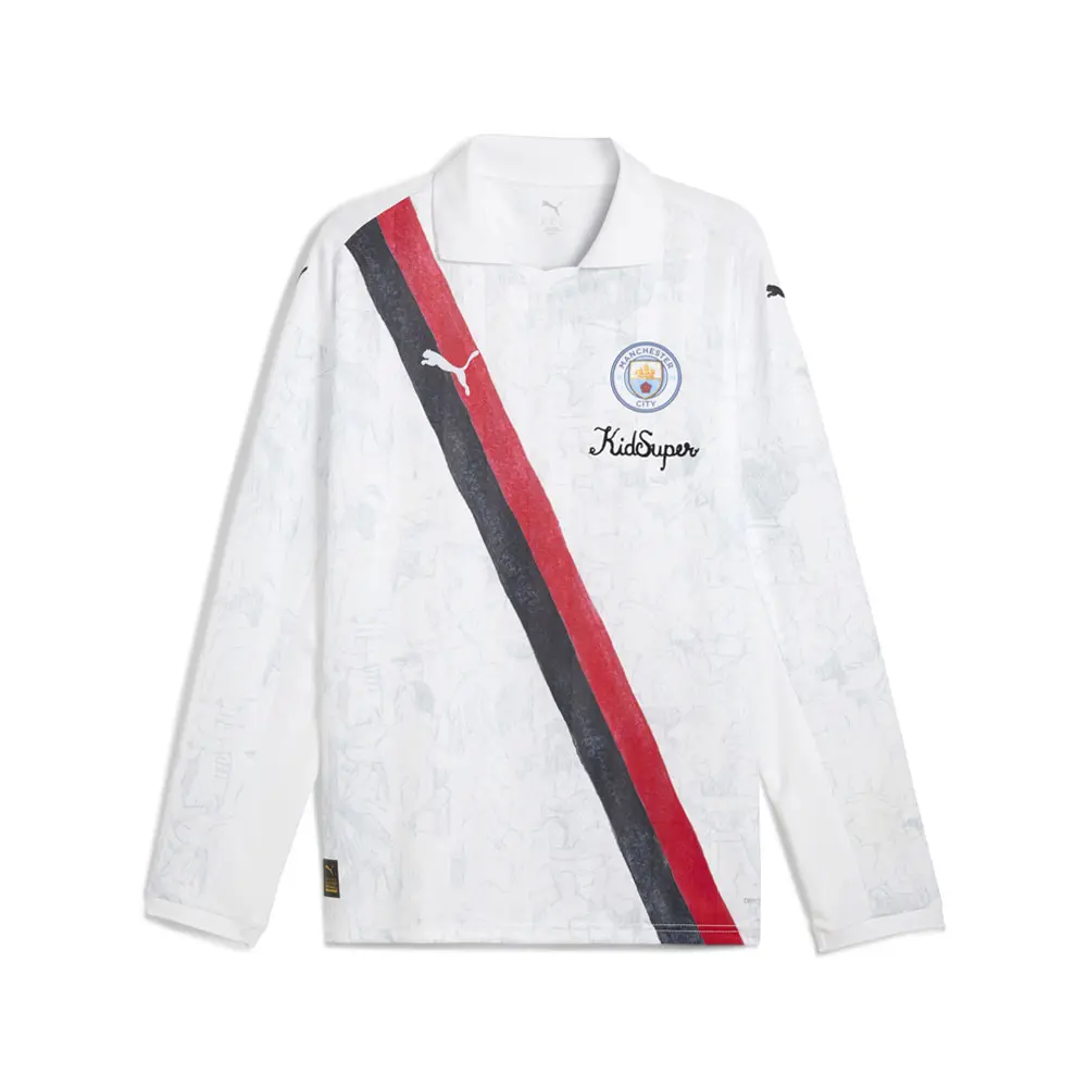 PUMA Mens X Kidsuper Manchester City F.C. Retro Long Sleeve Shirt Casual Tops Casual - White