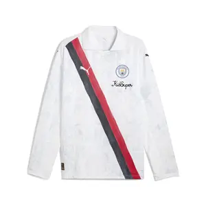PUMA Mens X Kidsuper Manchester City F.C. Retro Collared Long Sleeve Shirt Casual Tops Casual - Black, White