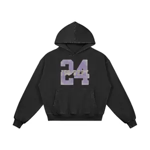 KOBE Hoodie 420GSM Oversized Box Fit 100% Cotton Kangaroo Pocket Distressed Black Basketball Hoodie